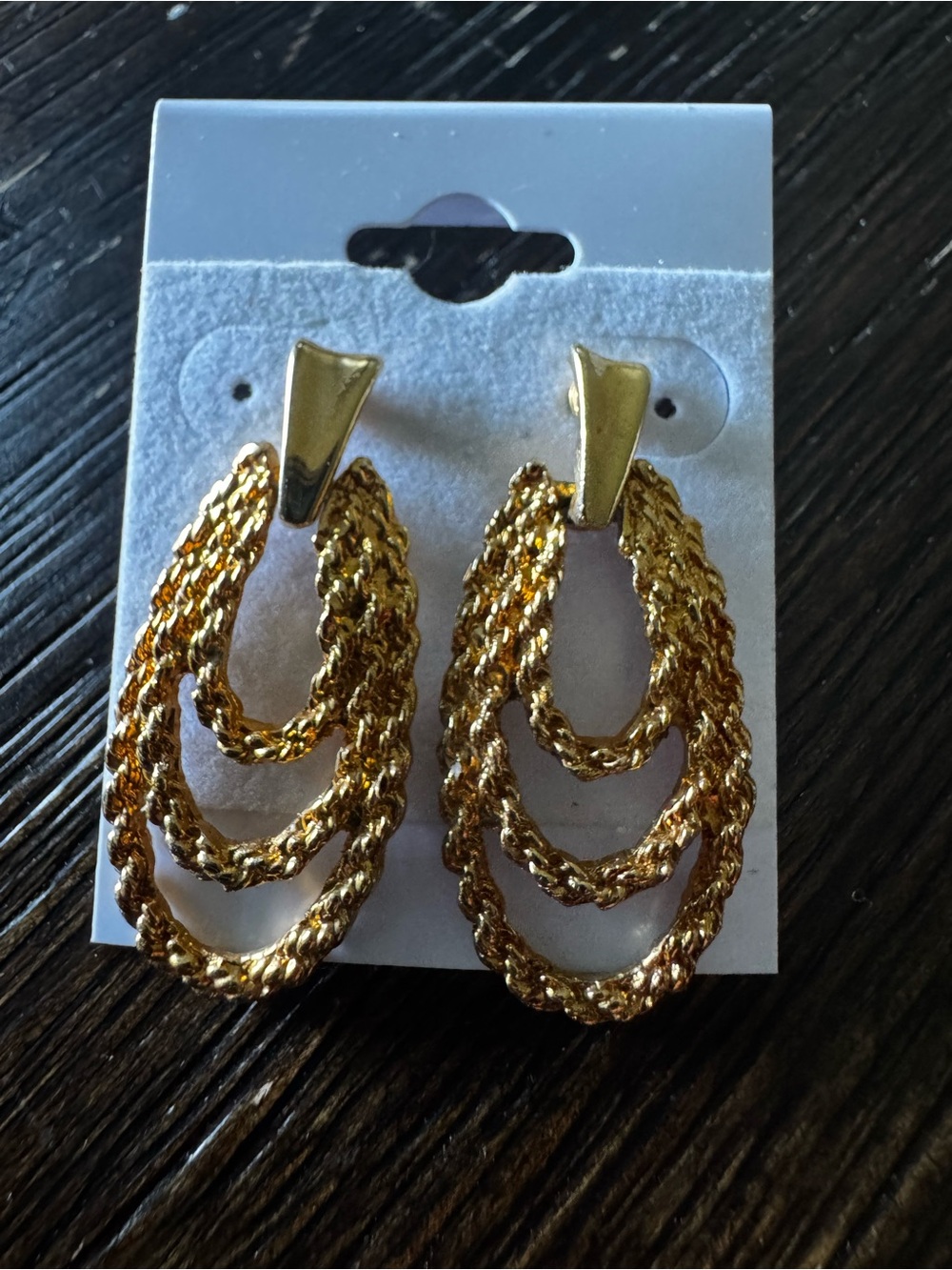 Vintage Korea Gold Tone Textured Dangle Statement Earrings Retro 80s